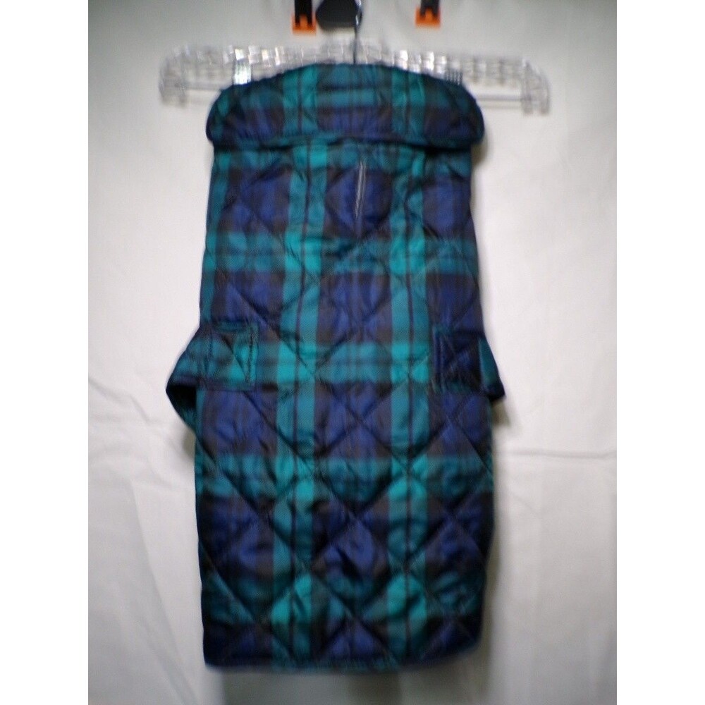 St John's Bark Quilted Dog Coat Blue Teal Black Plaid Size L Winter